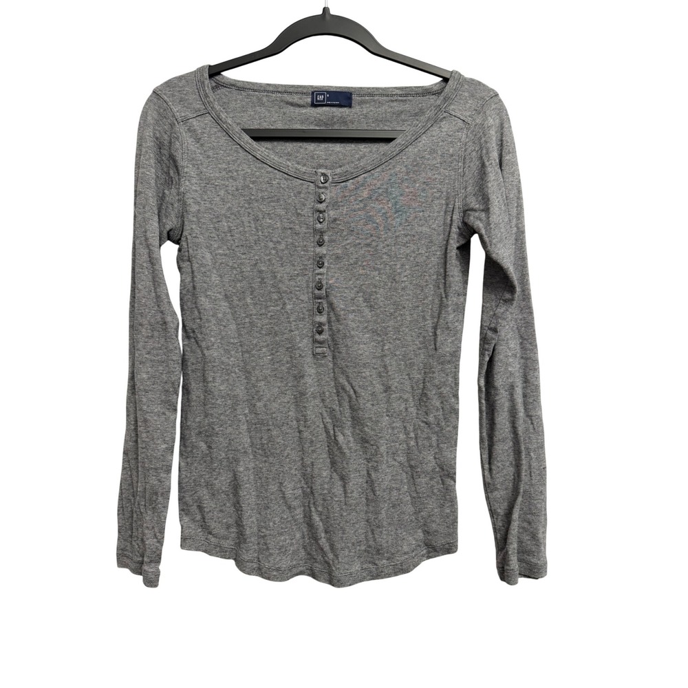 Gap Womens Small Gray Long Sleeve Henley Scoop Neck Button Top Heathered Y2K